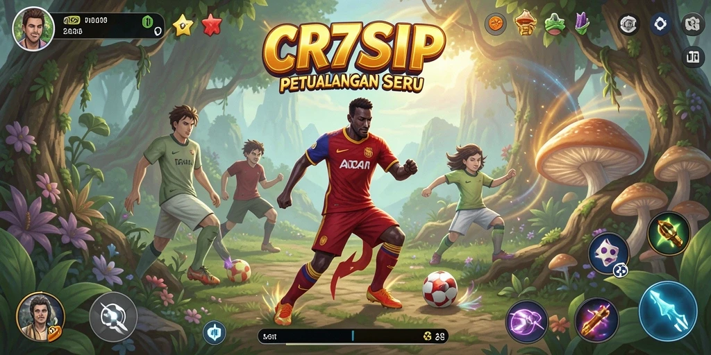 Tangkapan layar CR7SIP menampilkan karakter utama menjelajahi dunia fantasi yang penuh warna.