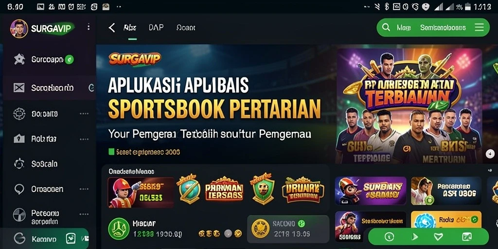 Tangkapan layar utama SURGAVIP menampilkan tampilan interface sportsbook yang penuh warna.